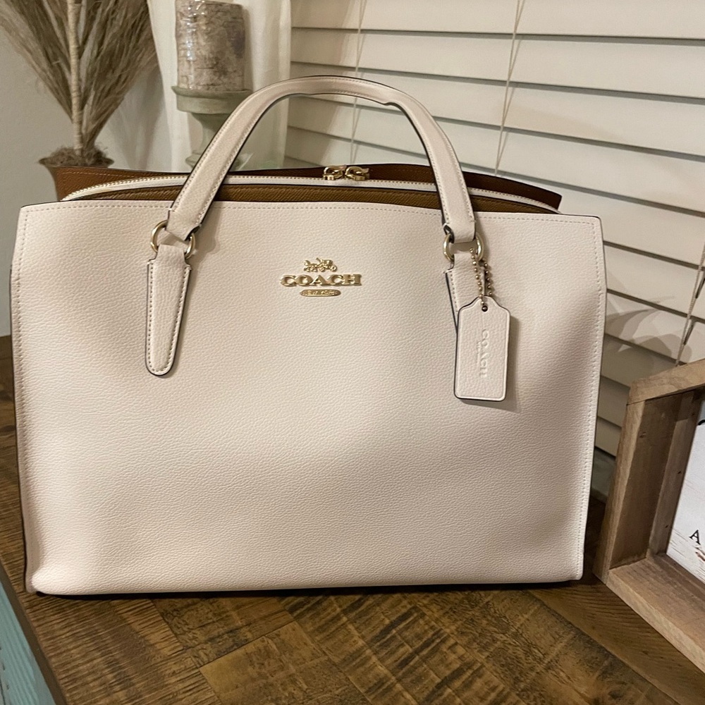 Coach Pale Pink and Cream Leather Tote with Gold Hardware